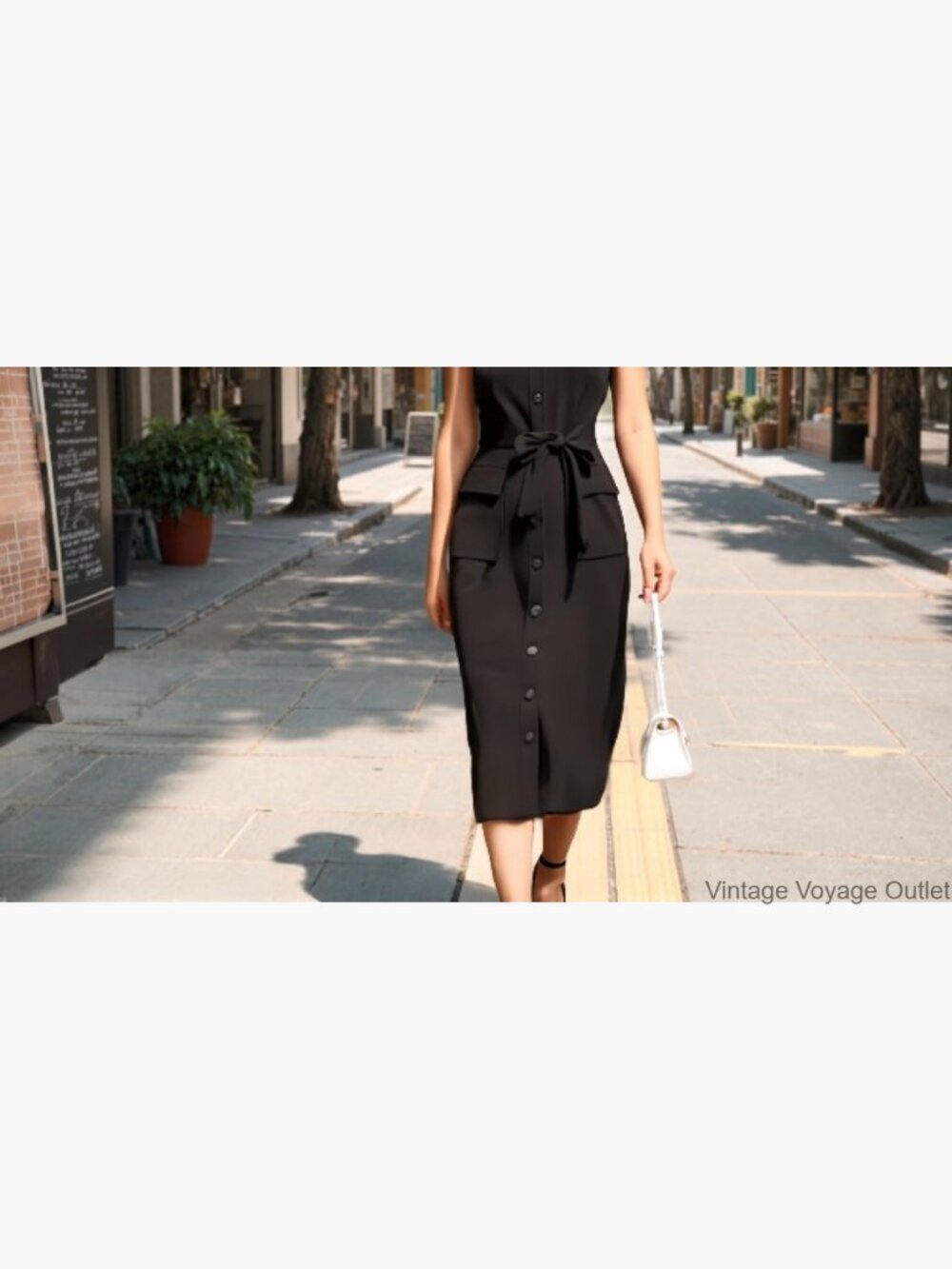 V Neck Button Down Swing Midi Shirt Dress with Pockets - Picture 6 of 6